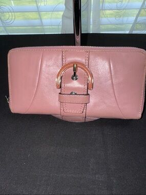 Coach Mauve Pink Leather Buckle Clutch Wristlet